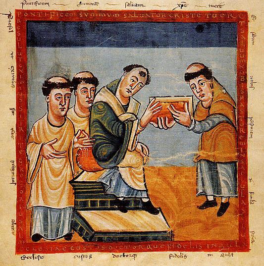 Rabanus maurus presenting his book to pope gregory iv 1